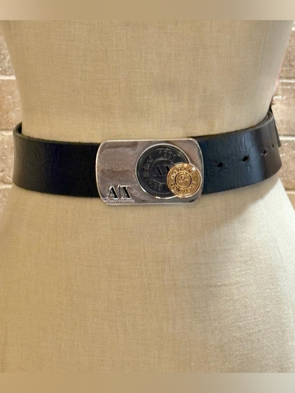 Armani Echange 90s leather silver logo buckle